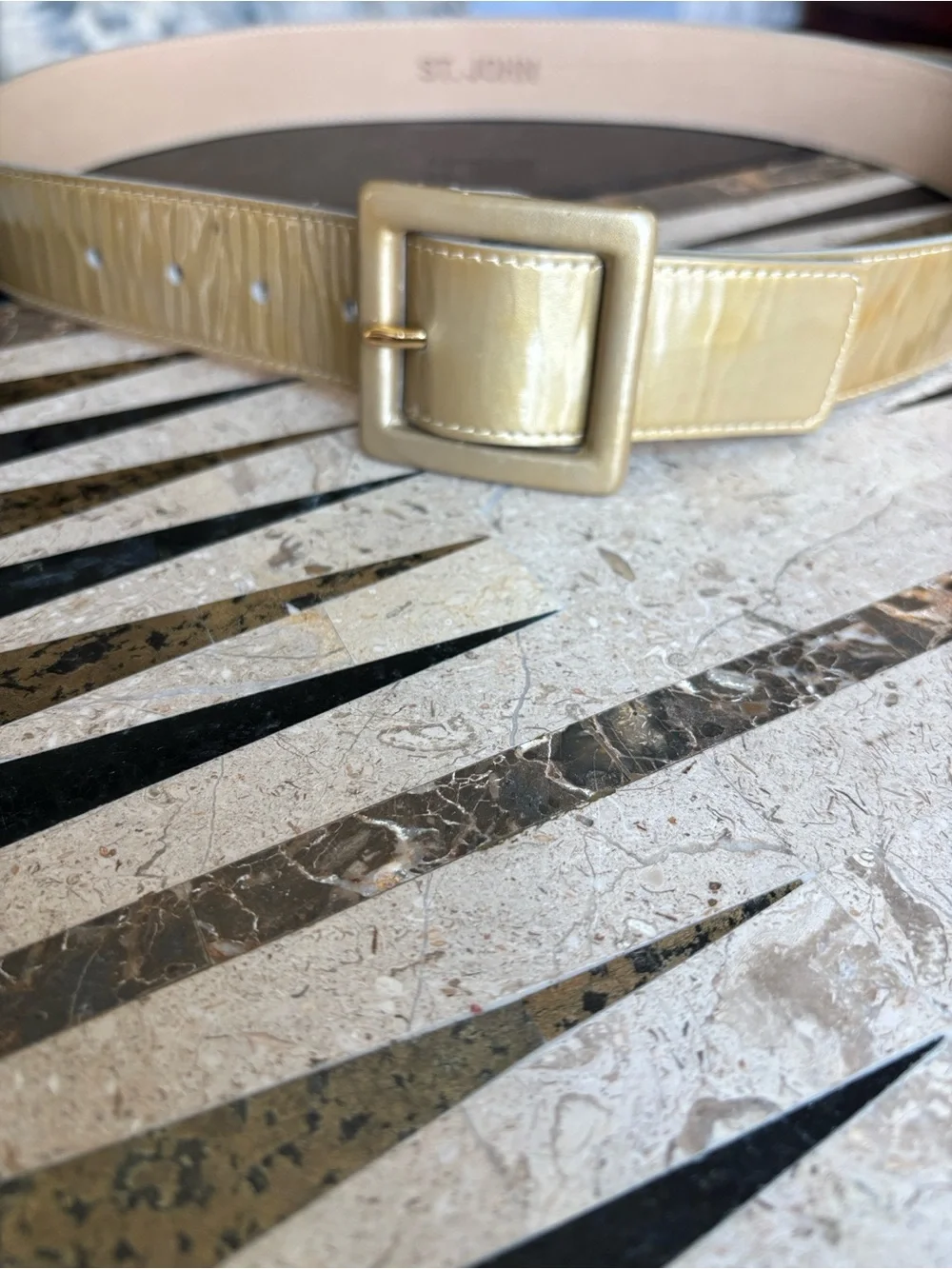 St. John Gold Patent Leather Square Buckle Belt